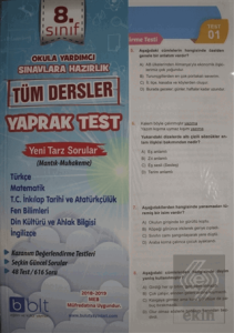 8. Sınıf Tüm Dersler Yaprak Test