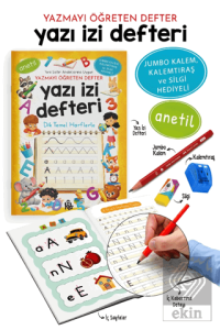 Yazı İzi Defteri - Yazmayı Öğreten Defter - Jumbo Kalem, Kalemtıraş ve Silgi Hediyeli