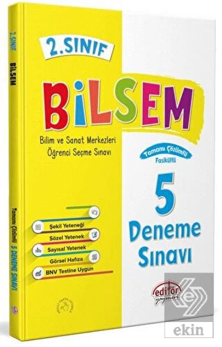 2. Sınıf Bilsem Çözümlü 5 Deneme Sınavı - Editör Y