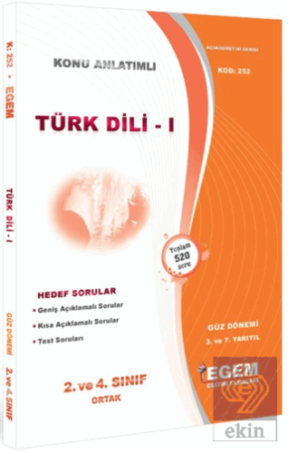 2. ve 4. Sınıf Ortak 3. ve 7. Yarıyıl Türk Dili 1