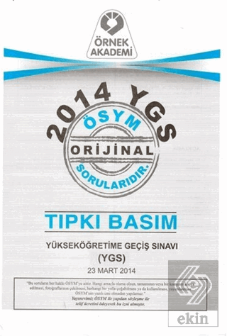 2014 YGS ÖSYM Tıpkı Basım Soru Kitapçığı