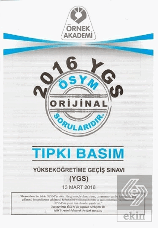 2016 YGS ÖSYM Tıpkı Basım Soru Kitapçığı