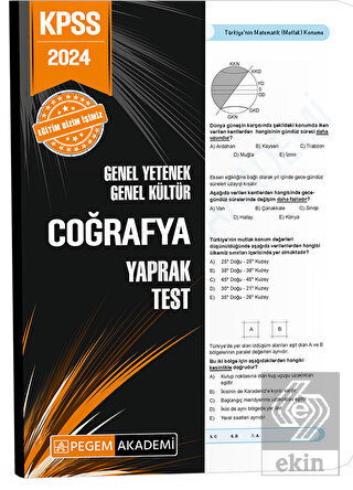 2024 KPSS Genel Yetenek Genel Kültür Coğrafya Yapr