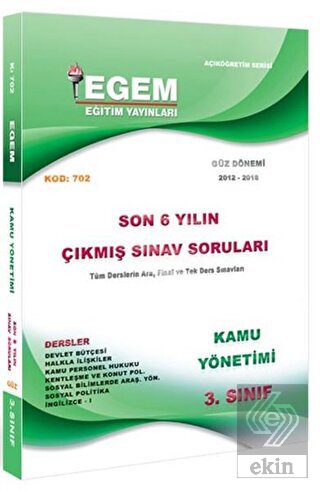 3. Sınıf 5. Yarıyıl Kamu Yönetimi Son 6 Yılın Çıkm