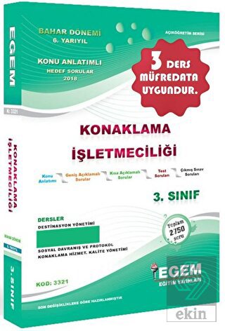 3. Sınıf 6. Yarıyıl Konaklama İşletmeciliği Konu A