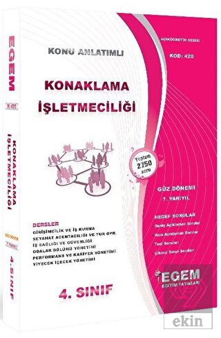 4. Sınıf 7. Yarıyıl Konaklama İşletmeciliği Hedef