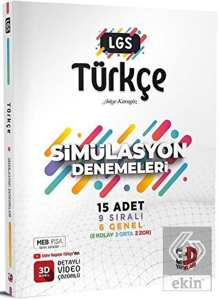 8. Sınıf LGS Türkçe Simülasyon 15 Deneme 3D Yayınl