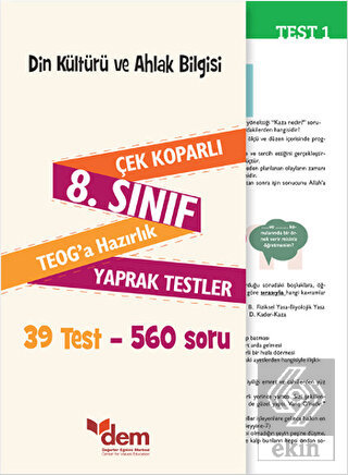 8. Sınıf TEOG Din Kültürü ve Ahlak Bilgisi Çek Kop