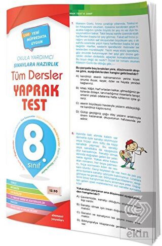 8. Sınıf Tüm Dersler Yaprak Test
