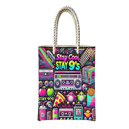 90'lar Retro Temalı Fermuarlı Günlük Kullanım Bez Çanta