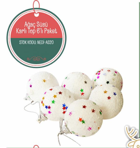 AĞAÇ SÜSÜ KARLI TOP 4 CM KÜÇÜK 6 LI