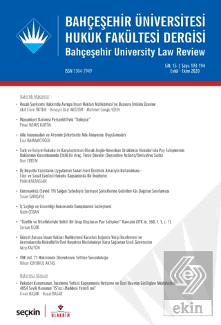 Bahçeşehir Üniversitesi Hukuk Fakültesi Dergisi Cilt: 15 Sayı: 193 - 1