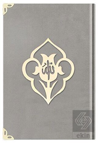 Çanta Boy Kadife Kuran-ı Kerim (Açık Gri, Güllü, M