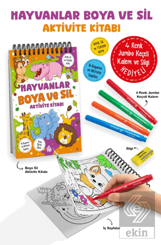 Hayvanlar – Boya ve Sil Aktivite Kitabı / 3 Yaş +