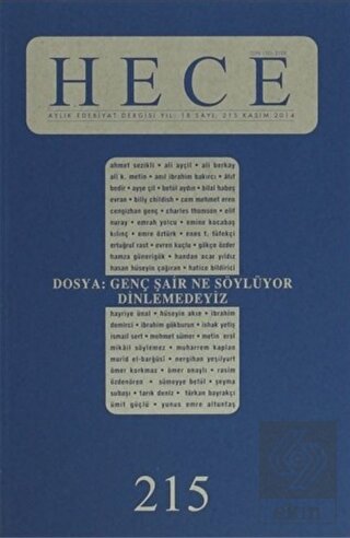 Hece Aylık Edebiyat Dergisi Sayı: 215 Kasım 2014