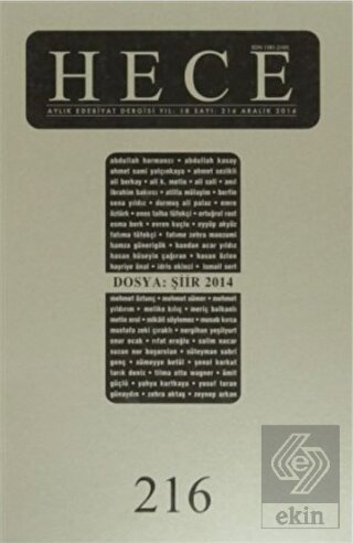 Hece Aylık Edebiyat Dergisi Sayı: 216 - Aralık 201