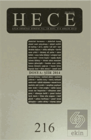 Hece Aylık Edebiyat Dergisi Sayı: 216 - Aralık 201