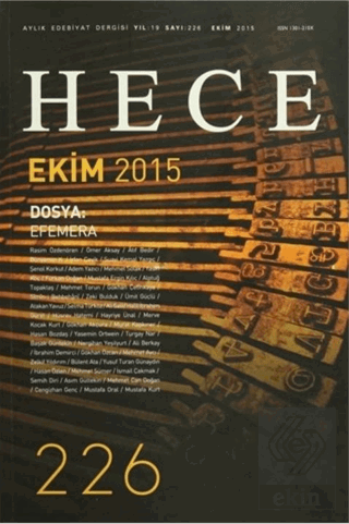 Hece Aylık Edebiyat Dergisi Sayı: 226 - Ekim 2015