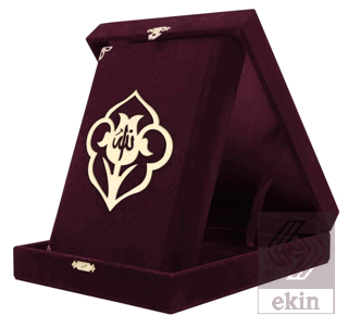 Kadife Kutulu Kur'an-ı Kerim (Çanta Boy, Güllü, Bo