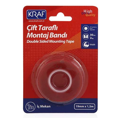 Kraf 2530 İç Mekan Çift Taraflı Montaj Bandı 19mm x 1.5m