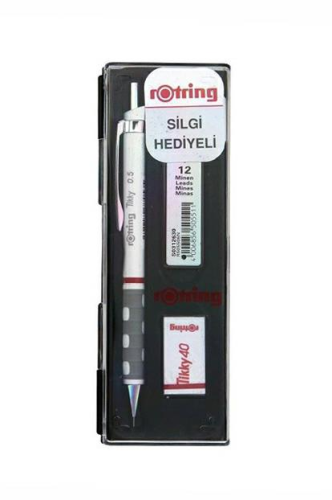 Rotring Tikky Versatil Kalem + Min + Silgi  3 Lü Okul Seti 0.5mm Beyaz