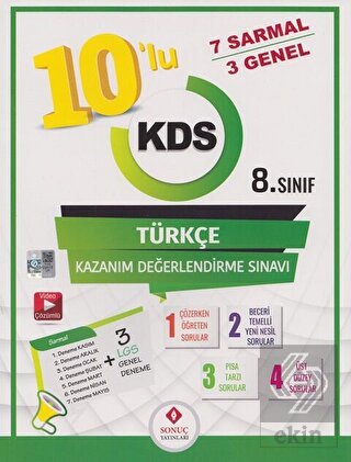 Sonuç Yayınları 8. Sınıf Türkçe 10 lu Kazanım Değe