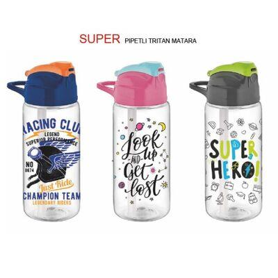 SUPER PİPETLİ 500cc DESENLİ TRİTAN MATARA