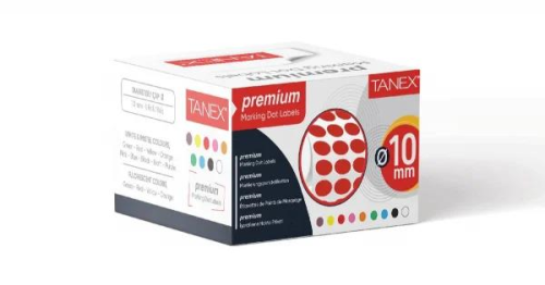 Tanex 10 mm KIRMIZI NOKTA ETİKETİ 5000 Lİ (TEKLİ KUTU)
