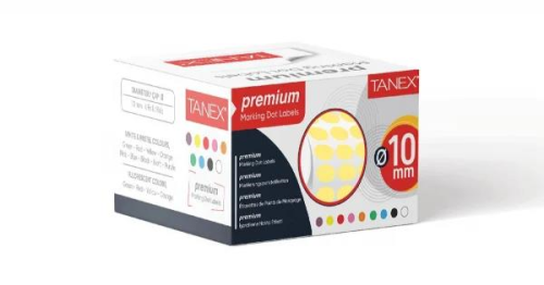 Tanex 10 mm Sarı Nokta Etiketi 5000 li Tekli Kutu