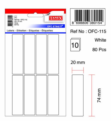 Tanex Ofc 115 Beyaz Ofis Etiketi 10 lu Paket