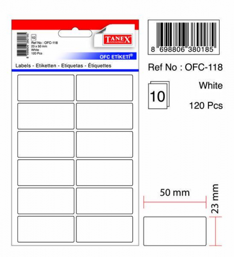 TANEX OFC-118 BEYAZ OFİS ETİKETİ 10 AD.