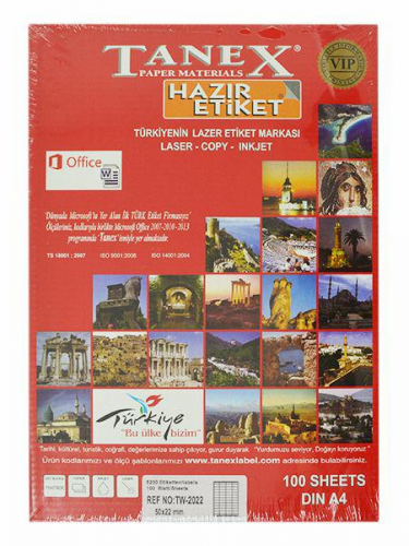 Tanex TW-2022 50x22 mm LASER ETİKET 100 AD.