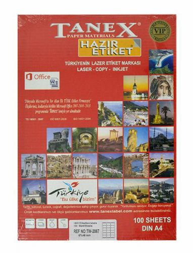 Tanex TW-2067 67x46 mm LASER ETİKET 100 AD.