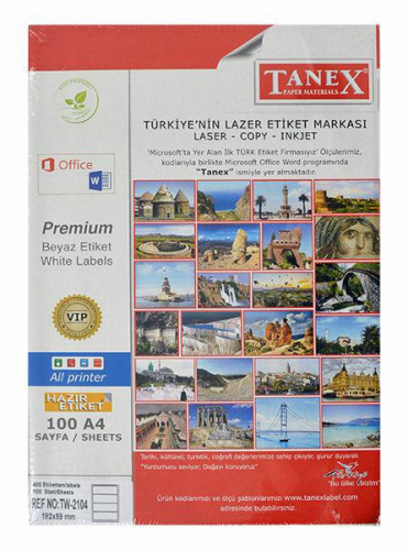 Tanex TW-2104 192x59 mm LASER ETİKET 100 AD.
