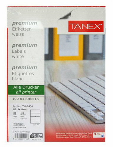 Tanex TW-2404 210x74,25 mm LASER ETİKET 100 AD.