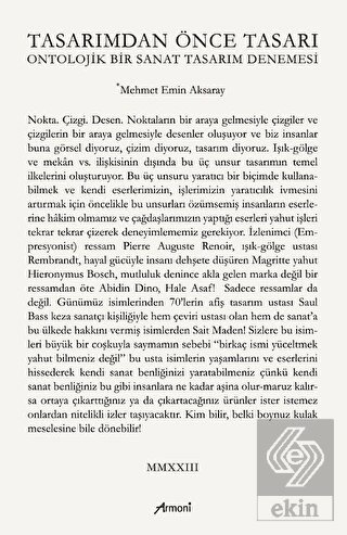 Tasarımdan Önce Tasarı Ontolojik Bir Sanat Tasarım