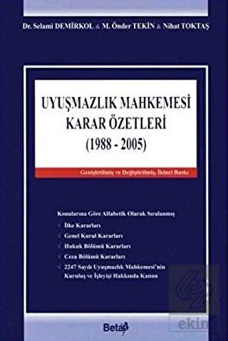 Uyuşmazlık Mahkemesi Karar Özetleri (1988-2005)