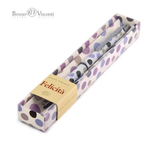 Vj Felicita Tükenmez Kalem Kutulu Metal Gövde Renkli Noktalar Desen 0.