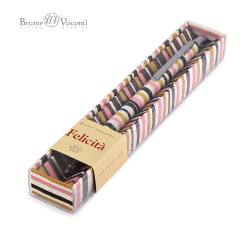 Vj Felicita Tükenmez Kalem Kutulu Metal Gövde Şeritler Desen 0.7mm Mav