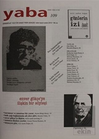 Yaba Edebiyat Dergisi Sayı: 109 Ekim - Kasım - Ara
